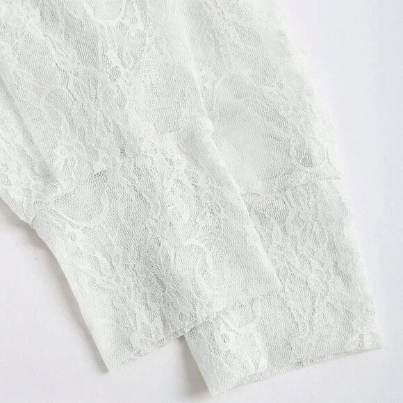 White Casual Women's Semi-Sheer Kimono Sleeves Shirt - Picture 10 of 11